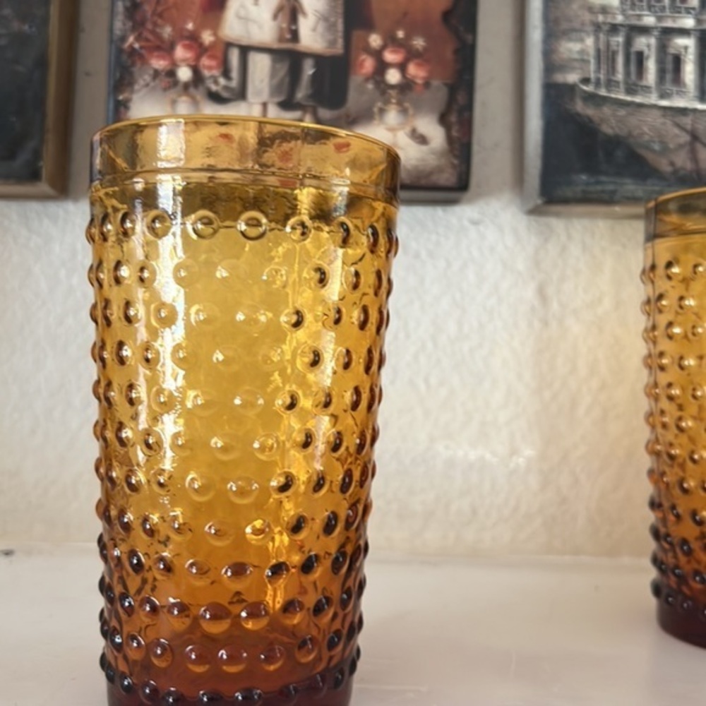 Zrike Amber‎ Hobnail Tumbler Set Of Glasses Hobnail Set of 4 - Picture 6 of 9